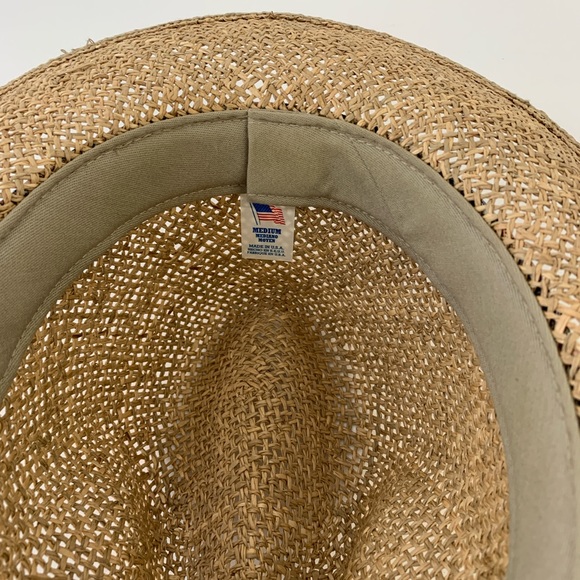 Quality Straw wide brim fedora hat with plaid band size medium - Picture 5 of 5